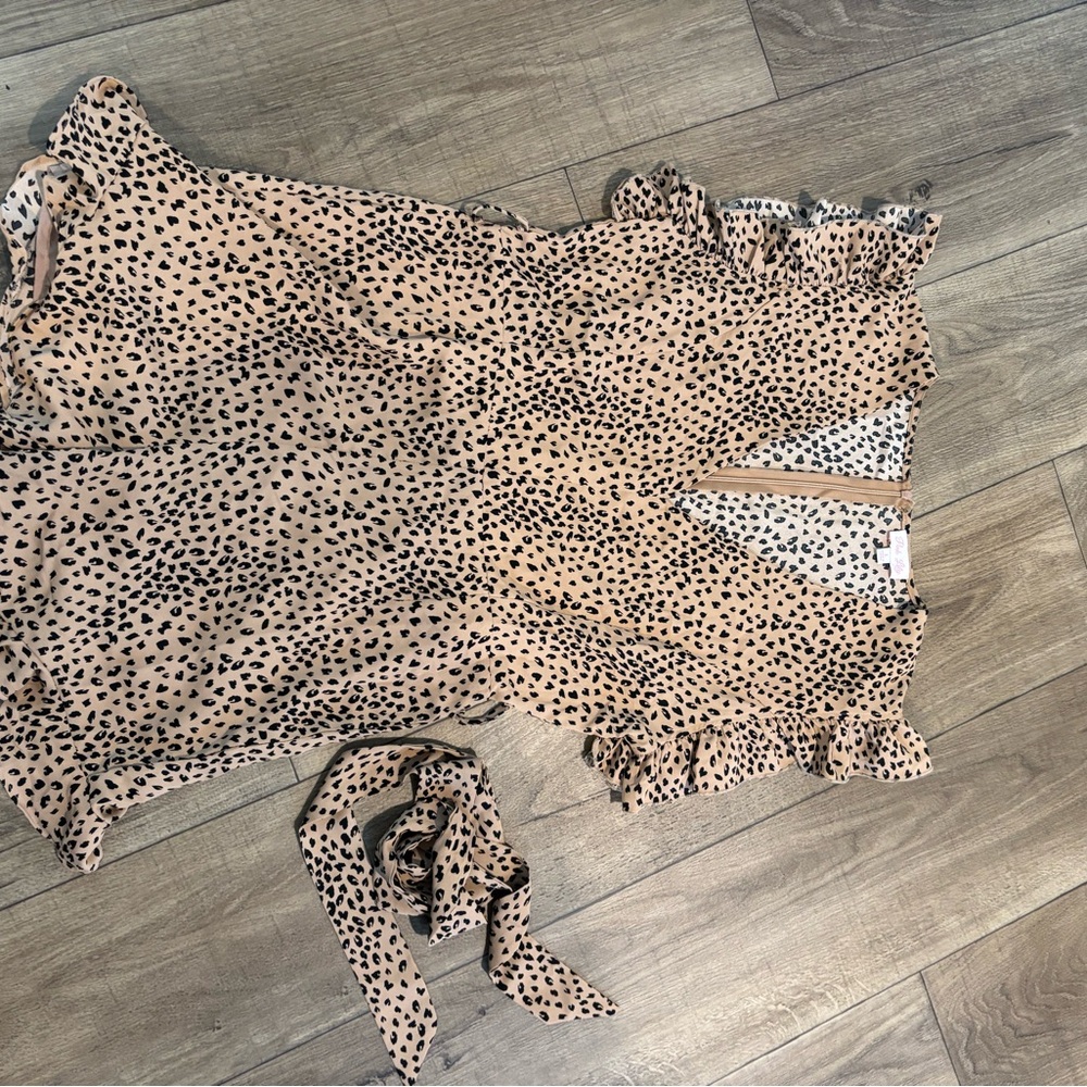 Leopard Print Ruffle Romper with Tie
